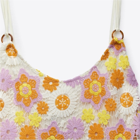 NWT Zara Flower Crochet Eyelet Midi Dress - Picture 8 of 9